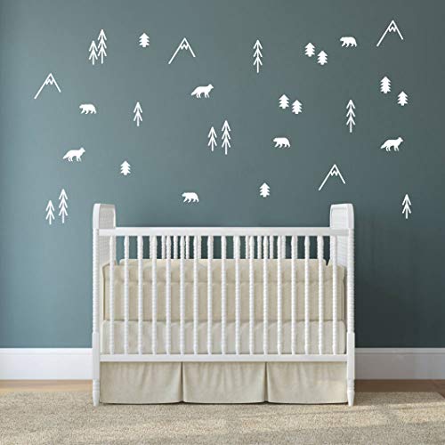 Yyart Woodland Animals, Trees and Mountains Wall Decals, Vinyl Stickers for Bedroom, Living Room, School, Nursery Wall Decals, Room Decor A44 (White) - Image 1