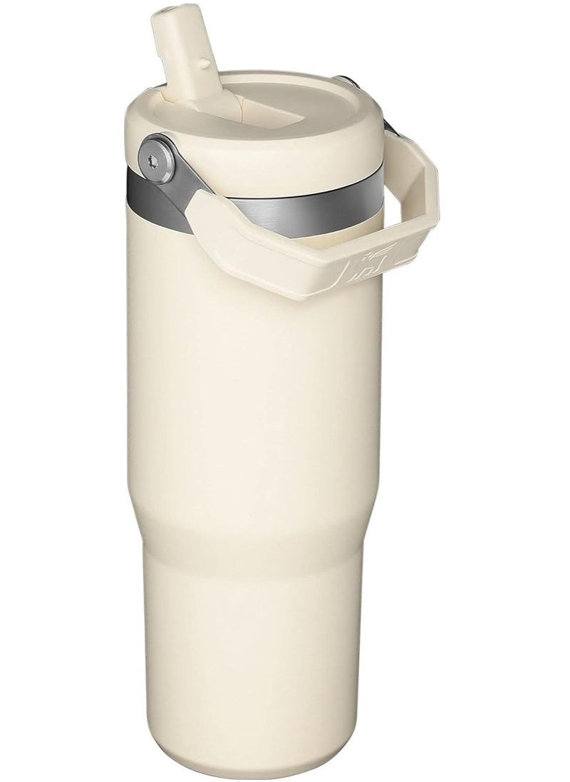 Stanley - IceFlow Stainless Steel Tumbler 30oz – Leak-Resistant, Vacuum Insulated Water Bottle with Straw – Double Wall Travel Cup for Hot & Cold Beverages – Keeps Drinks Cold for 12 Hours, Iced for 2 Days – BPA-Free, Durable, Portable – Ideal for Office, Home, Gym, Outdoor, Camping & Travel  Cream - Image 1