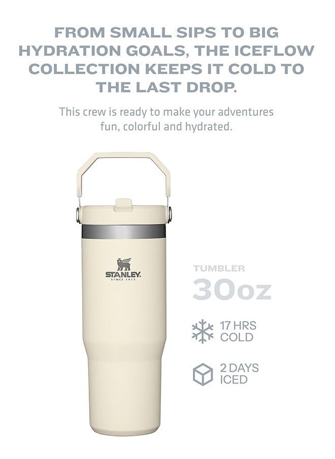 Stanley - IceFlow Stainless Steel Tumbler 30oz – Leak-Resistant, Vacuum Insulated Water Bottle with Straw – Double Wall Travel Cup for Hot & Cold Beverages – Keeps Drinks Cold for 12 Hours, Iced for 2 Days – BPA-Free, Durable, Portable – Ideal for Office, Home, Gym, Outdoor, Camping & Travel  Cream - Image 1