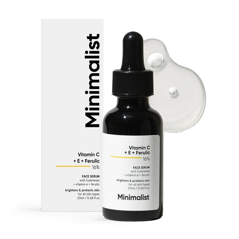 MINIMALIST سيروم الوجه بفيتامين C+E+حمض الفيروليك 16% بتصميم بسيط لمكافحة الشيخوخة والإشراق | يقلل من تلف البشرة والاحمرار لإضاءة البشرة الباهتة | لجميع أنواع البشرة | للنساء والرجال | 0.68 أونصة سائلة / 20 مل - Image 1
