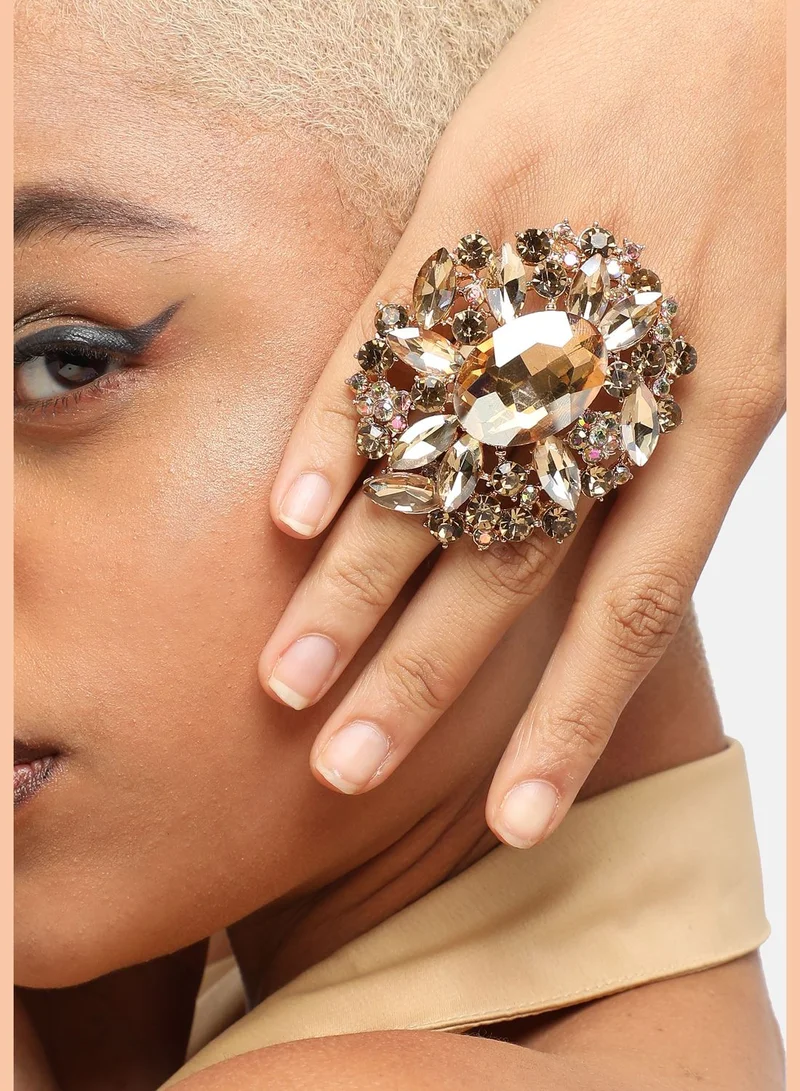 SOHI Gold Plated Party Designer Stone Ring For Women