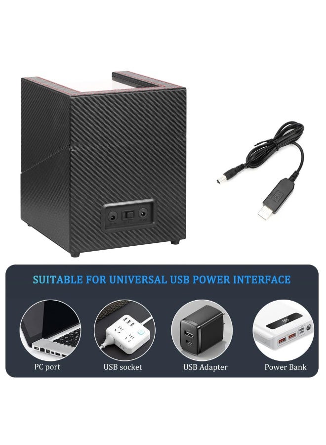 كيل › جهاز لف الساعات الأوتوماتيكية، صندوق لف الساعات الأوتوماتيكية المزدوج بمحرك هادئ، صندوق عرض وتخزين وتدوير الساعات الأوتوماتيكية مع فتحتين (جلد من ألياف الكربون) - Image 5