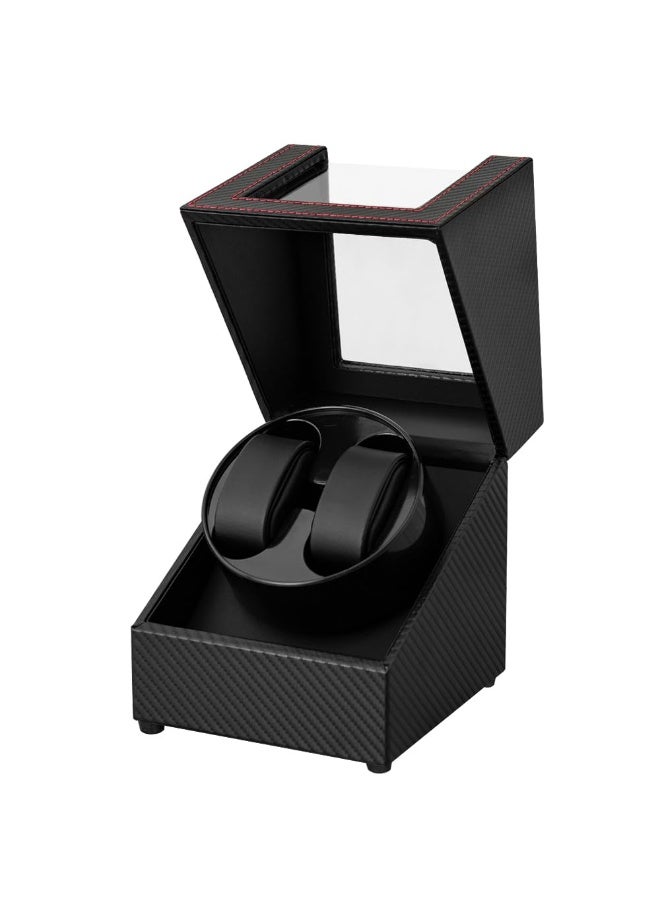 كيل › جهاز لف الساعات الأوتوماتيكية، صندوق لف الساعات الأوتوماتيكية المزدوج بمحرك هادئ، صندوق عرض وتخزين وتدوير الساعات الأوتوماتيكية مع فتحتين (جلد من ألياف الكربون) - Image 1