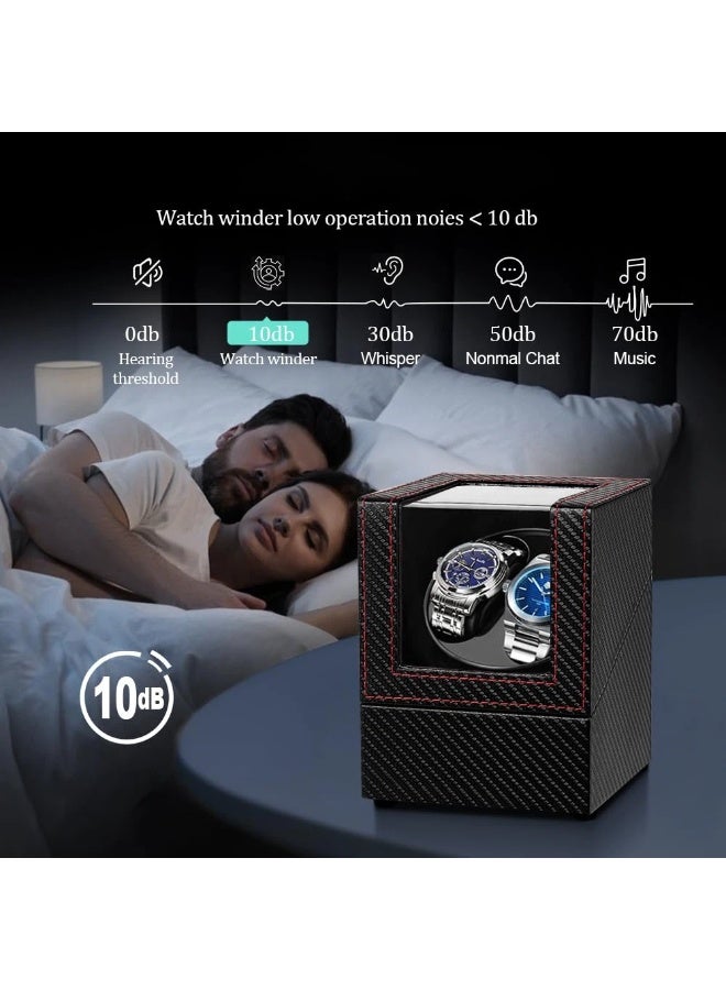 كيل › جهاز لف الساعات الأوتوماتيكية، صندوق لف الساعات الأوتوماتيكية المزدوج بمحرك هادئ، صندوق عرض وتخزين وتدوير الساعات الأوتوماتيكية مع فتحتين (جلد من ألياف الكربون) - Image 4