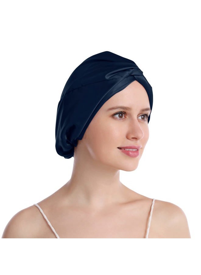 SOBONNY Silk Sleep Cap for Hair Care, Double-side Two layer Natural 100% Mulberry Silk Bonnet for Curly Hair Sleeping , Night Bonnet Headwear for Women, Navy 1pcs - Image 1