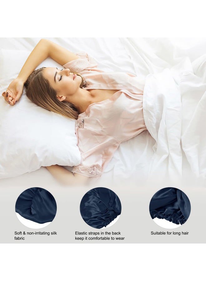 SOBONNY Silk Sleep Cap for Hair Care, Double-side Two layer Natural 100% Mulberry Silk Bonnet for Curly Hair Sleeping , Night Bonnet Headwear for Women, Navy 1pcs - Image 3