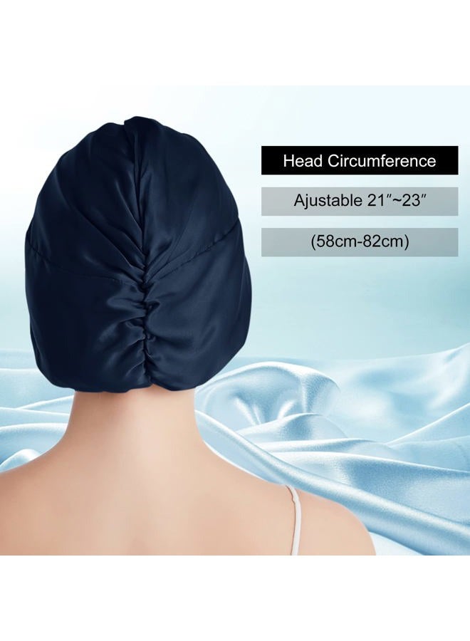 SOBONNY Silk Sleep Cap for Hair Care, Double-side Two layer Natural 100% Mulberry Silk Bonnet for Curly Hair Sleeping , Night Bonnet Headwear for Women, Navy 1pcs - Image 5