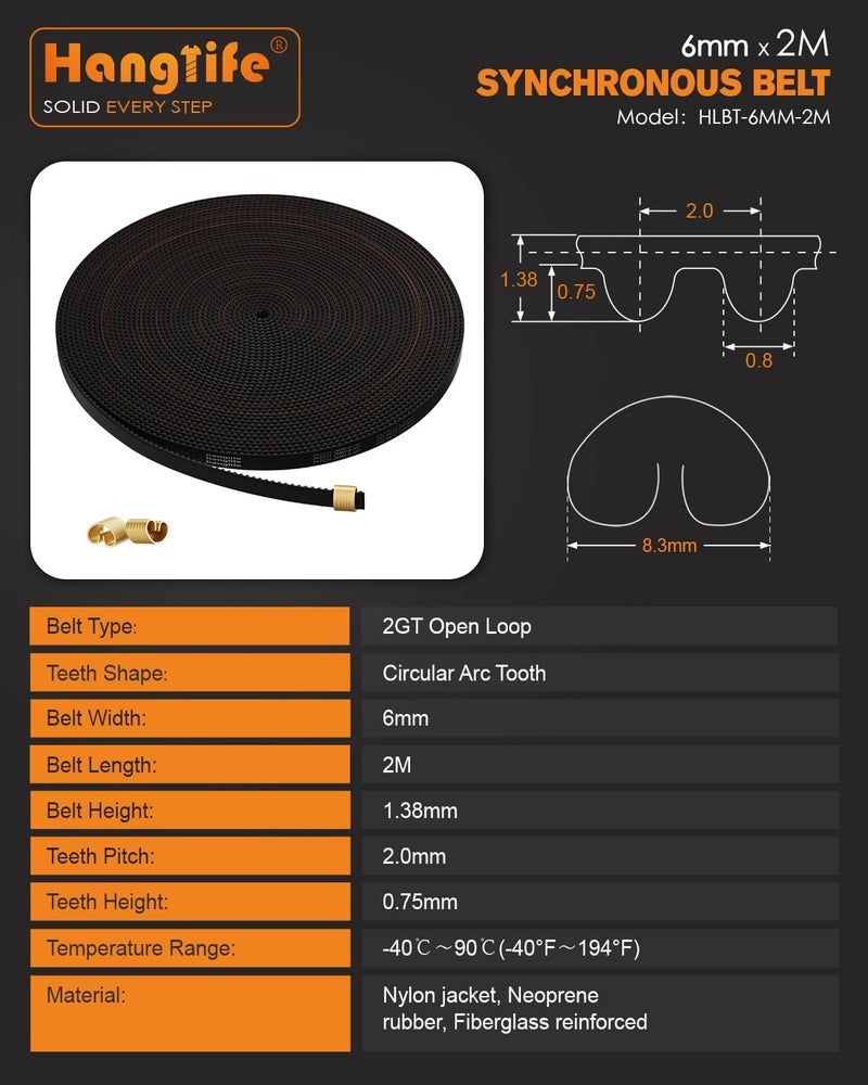 HANGLIFE GT2 Timing Belt with Copper Buckle - 3D Printer Open Synchronous Belt (2mm Pitch) 3D Printer Accessories - 6mm x 2M (6.6ft) - Image 3
