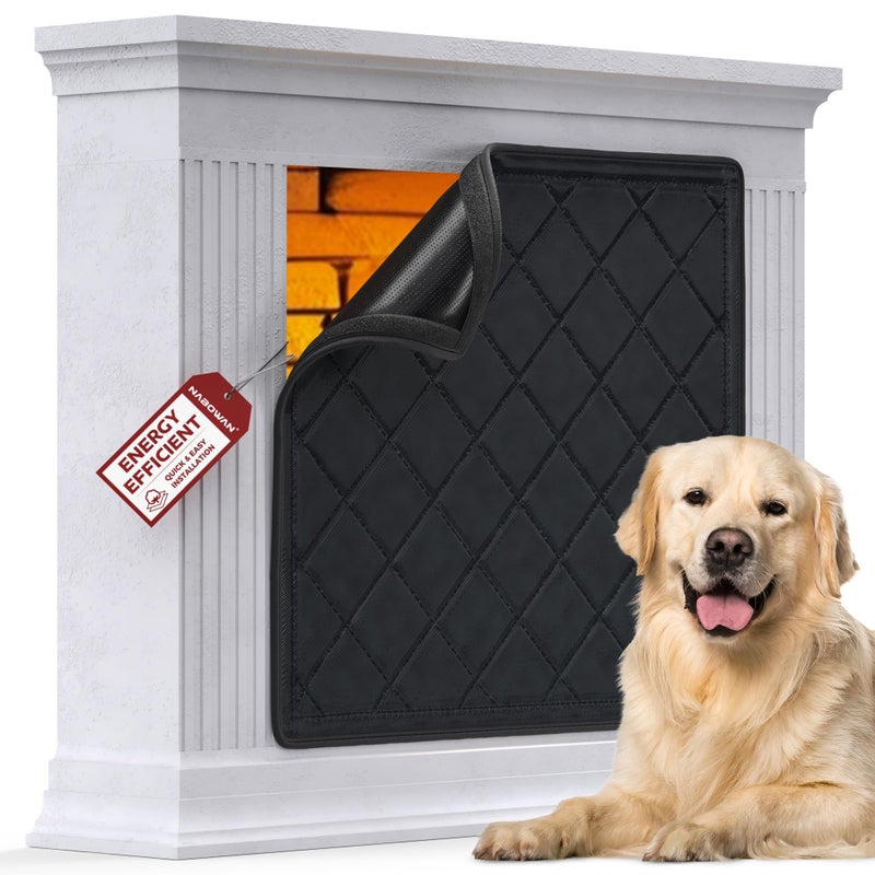 NABOWAN Magnetic Fireplace Cover Easy Install - Indoor Fireplace Blanket to Block Cold Air Reduce Energy Costs, Fireplace Draft Stopper with Full Frame Hook & Loop and Built-in Magnets (32 x 39 Inch) - Image 1