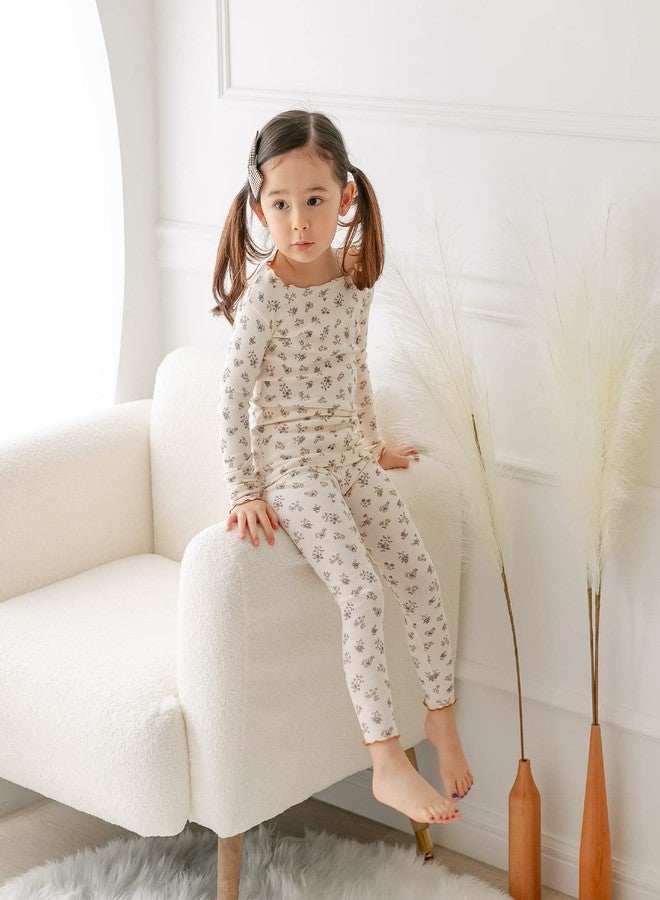 AVAUMA Baby Boys Girls Pajama Set 6M-7T Kids Cute Toddler Snug fit Flower Pattern Design Pjs Cotton Sleepwear Ruffled Shirring (Laura.Ivory/BrFlower.S) - Image 5