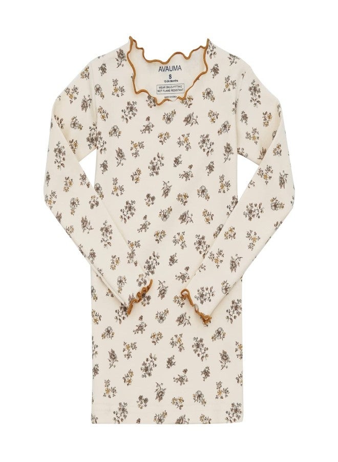 AVAUMA Baby Boys Girls Pajama Set 6M-7T Kids Cute Toddler Snug fit Flower Pattern Design Pjs Cotton Sleepwear Ruffled Shirring (Laura.Ivory/BrFlower.S) - Image 2