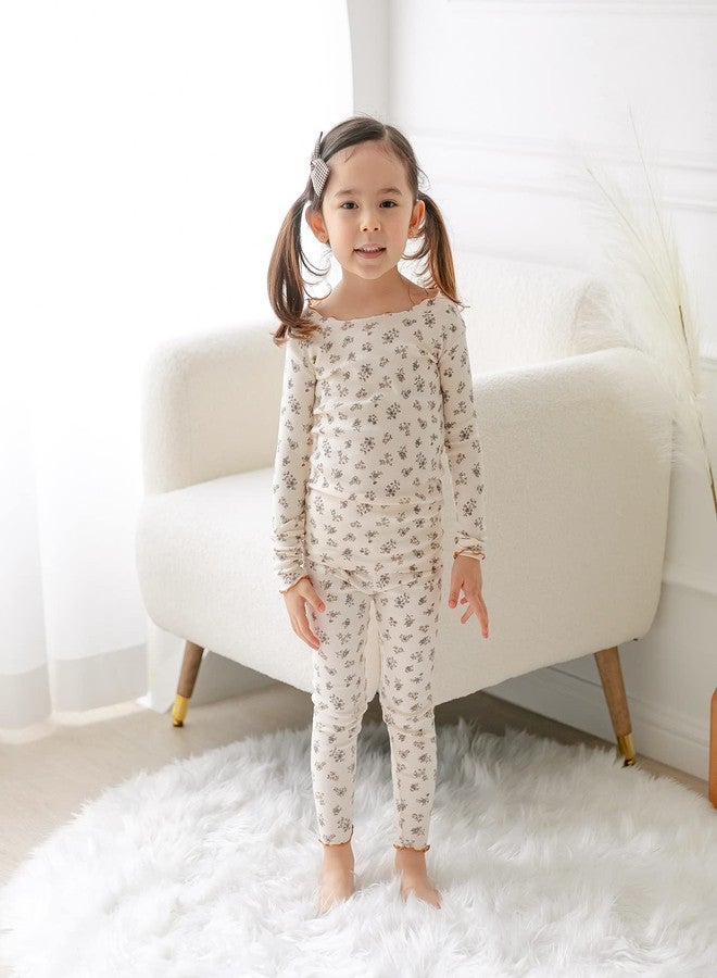 AVAUMA Baby Boys Girls Pajama Set 6M-7T Kids Cute Toddler Snug fit Flower Pattern Design Pjs Cotton Sleepwear Ruffled Shirring (Laura.Ivory/BrFlower.S) - Image 4