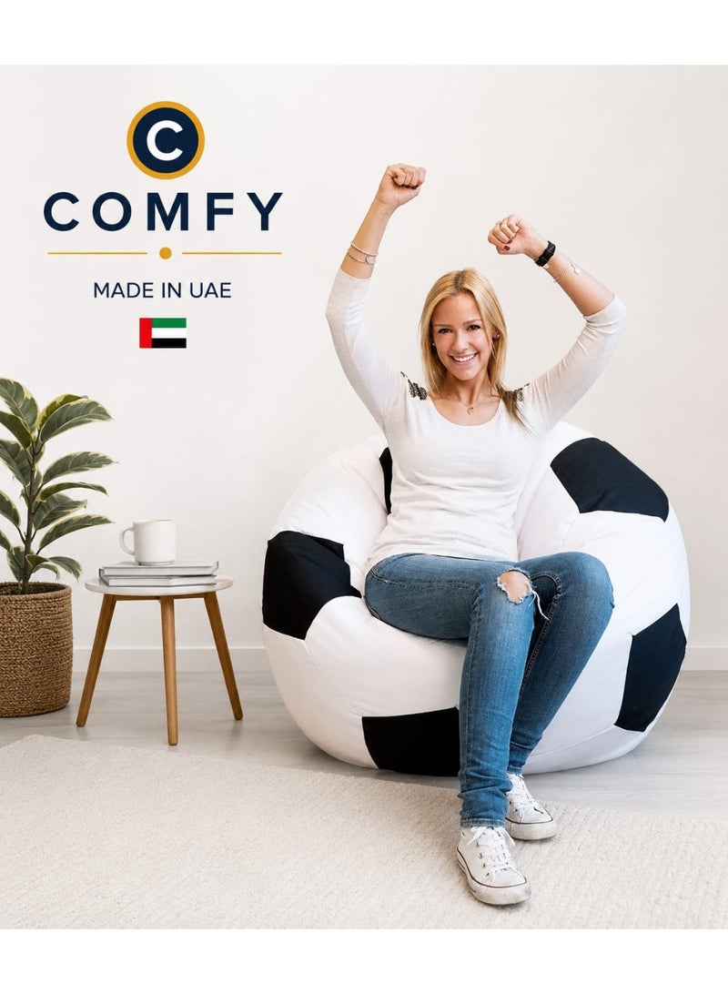 Comfy White & Black Large Football Bean Bag with Bouncy Virgin Beans Filling - Image 2