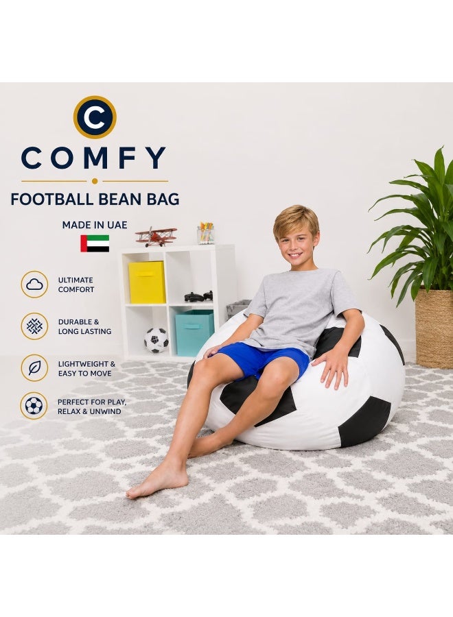 Comfy White & Black Large Football Bean Bag with Bouncy Virgin Beans Filling - Image 3