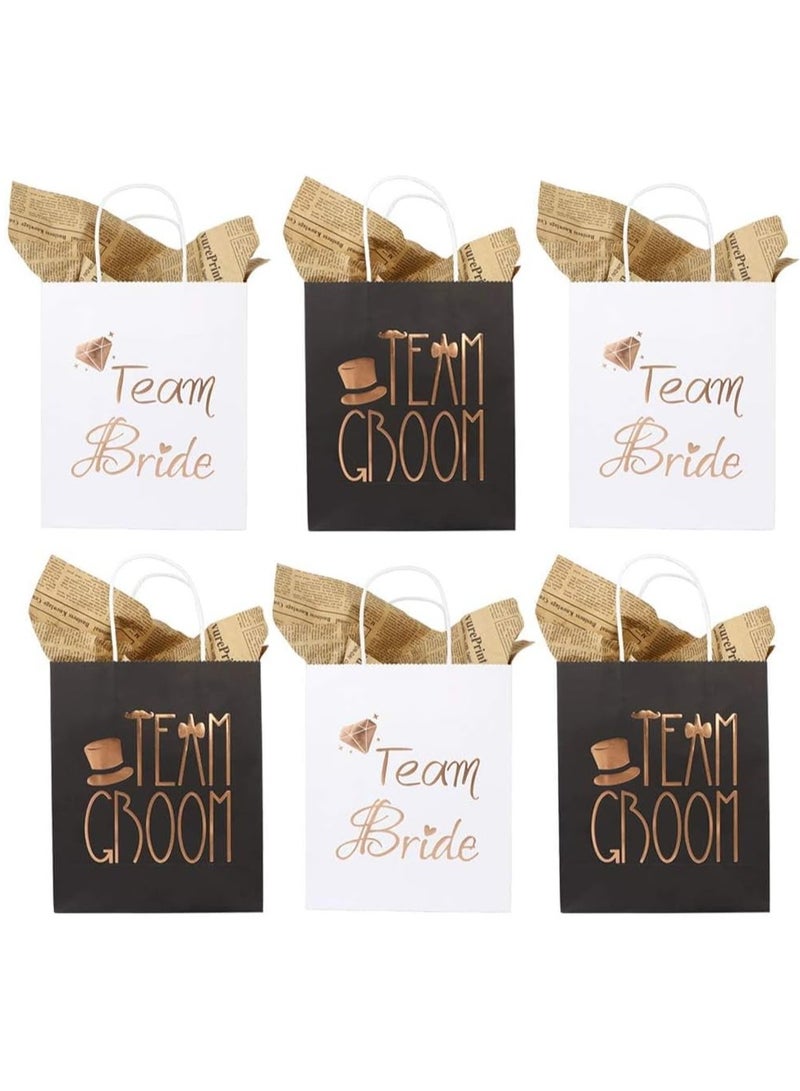 Zikra 6Pcs Wedding Party Paper Gift Bags, Bridal Shower Bachelorette Party Favor Bags Rose Gold Foiled with Handle - Image 1