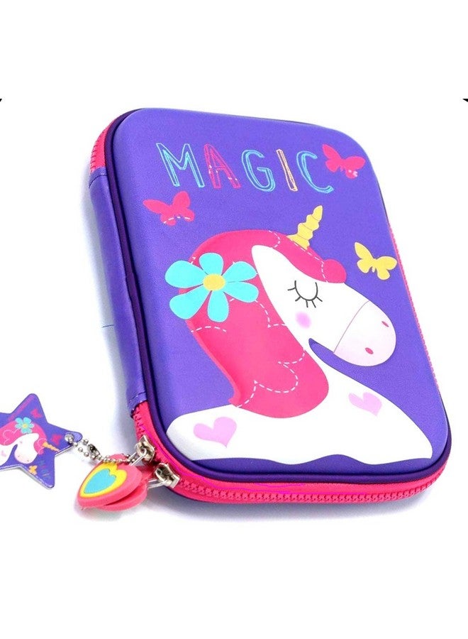 ShopNGift ShopNGift Premium Stylish Unicorn Owl Print Large Capacity Hardtop EVA Pencil Case Organizer School Kids Girls Women Pen Holder Pouch Multipurpose( Purple) - Image 1
