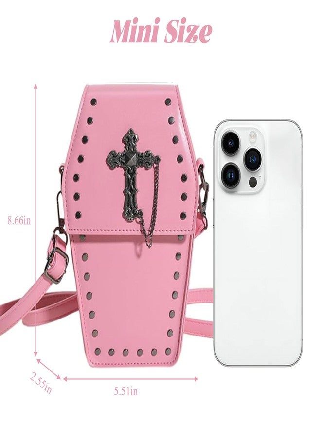 WREWING Gothic Purse Cross Coffin Purses Retro Punk Wallet Mini Halloween Crossbody Bag Horror Shoulder Bag (Pink) - Image 4