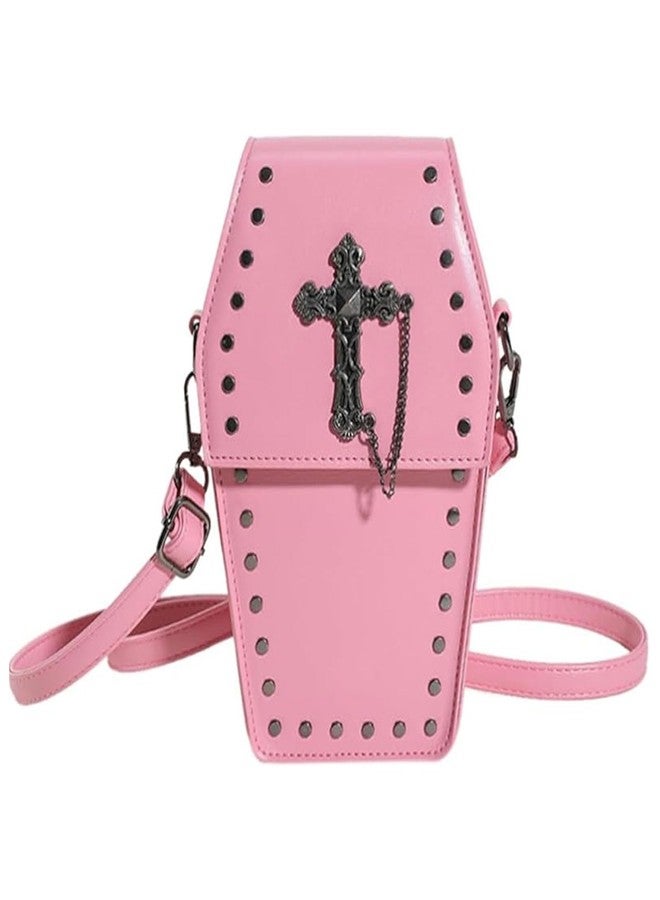 WREWING Gothic Purse Cross Coffin Purses Retro Punk Wallet Mini Halloween Crossbody Bag Horror Shoulder Bag (Pink) - Image 1