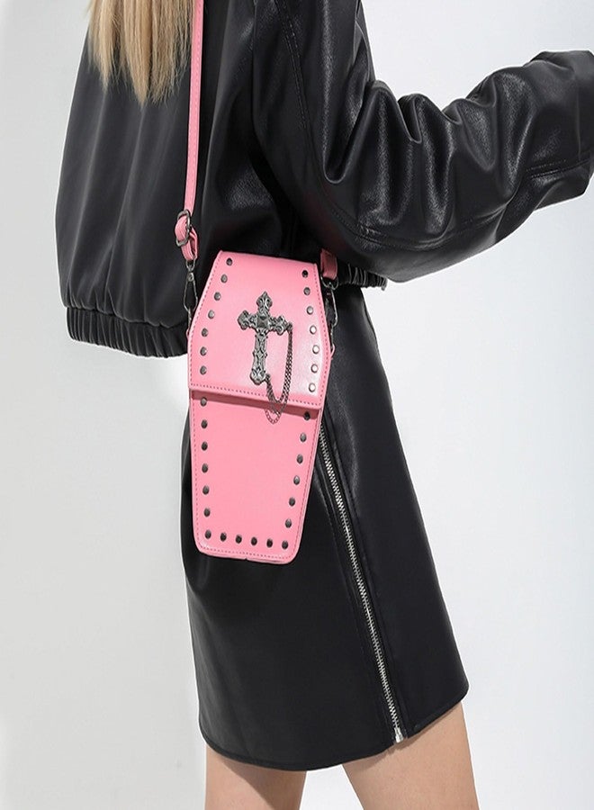 WREWING Gothic Purse Cross Coffin Purses Retro Punk Wallet Mini Halloween Crossbody Bag Horror Shoulder Bag (Pink) - Image 3