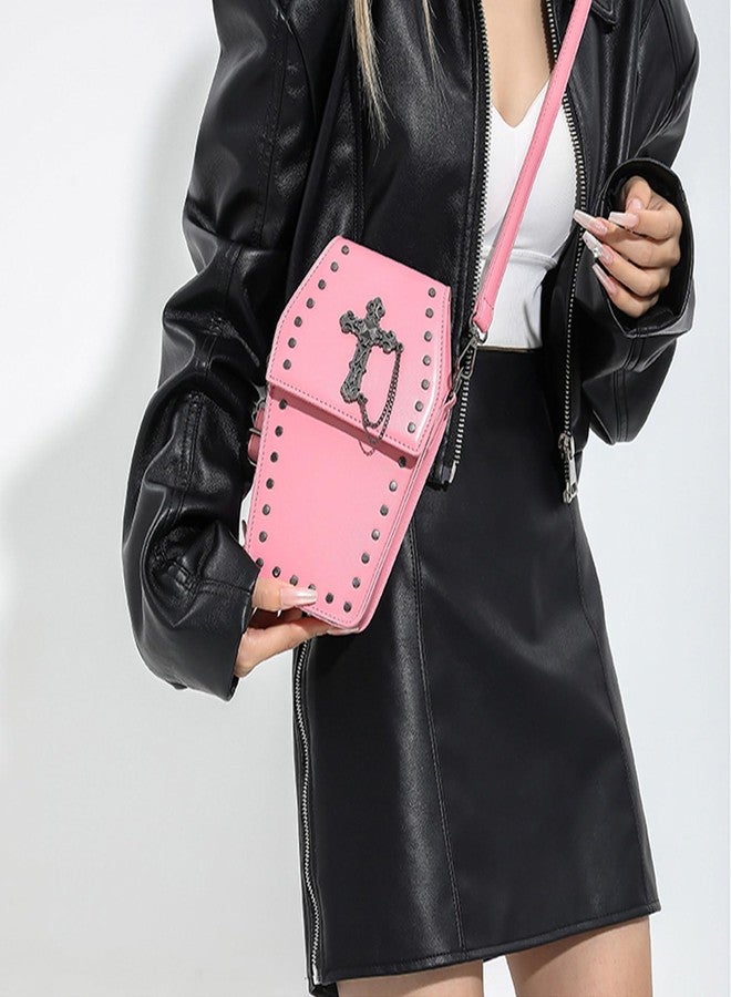 WREWING Gothic Purse Cross Coffin Purses Retro Punk Wallet Mini Halloween Crossbody Bag Horror Shoulder Bag (Pink) - Image 2