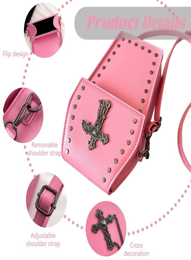 WREWING Gothic Purse Cross Coffin Purses Retro Punk Wallet Mini Halloween Crossbody Bag Horror Shoulder Bag (Pink) - Image 5
