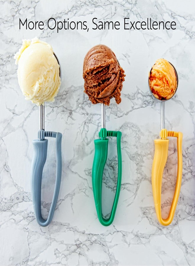 Restaurantware Comfy Grip 4 Ounce Gelato Scoop 1 Ambidextrous Ice Cream Scoop - Built-In Blade Bright Handle Gray Stainless Steel Cookie Dough Scoop Comfortable Grip For All Ingredients - Image 5