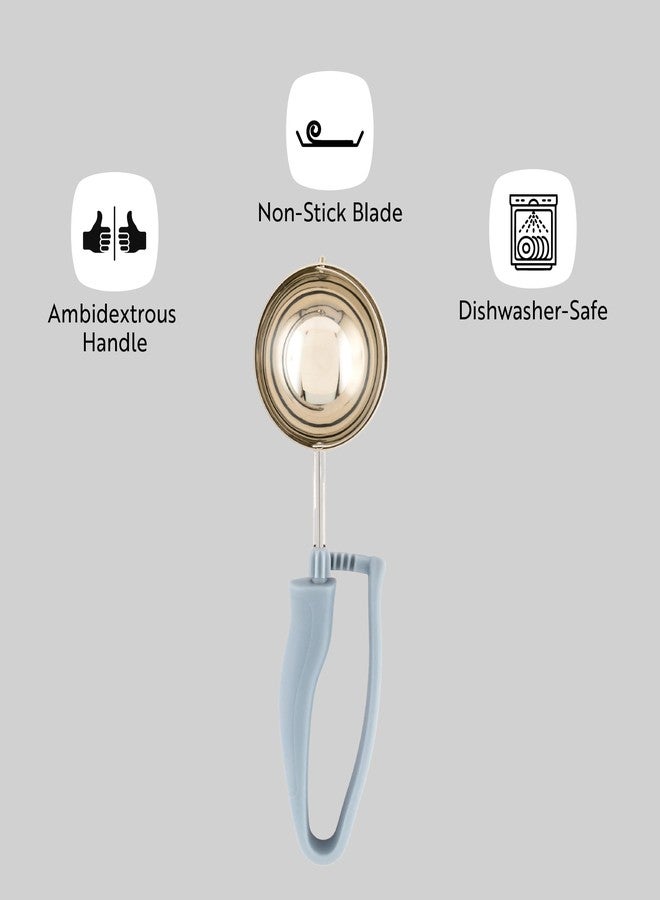 Restaurantware Comfy Grip 4 Ounce Gelato Scoop 1 Ambidextrous Ice Cream Scoop - Built-In Blade Bright Handle Gray Stainless Steel Cookie Dough Scoop Comfortable Grip For All Ingredients - Image 4