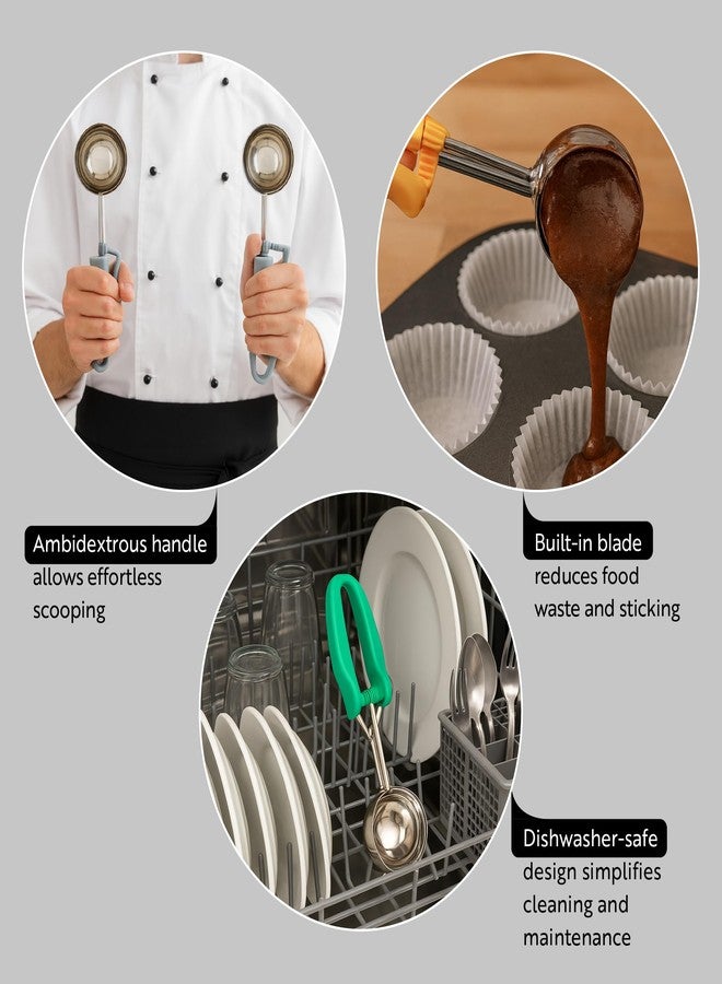 Restaurantware Comfy Grip 4 Ounce Gelato Scoop 1 Ambidextrous Ice Cream Scoop - Built-In Blade Bright Handle Gray Stainless Steel Cookie Dough Scoop Comfortable Grip For All Ingredients - Image 3