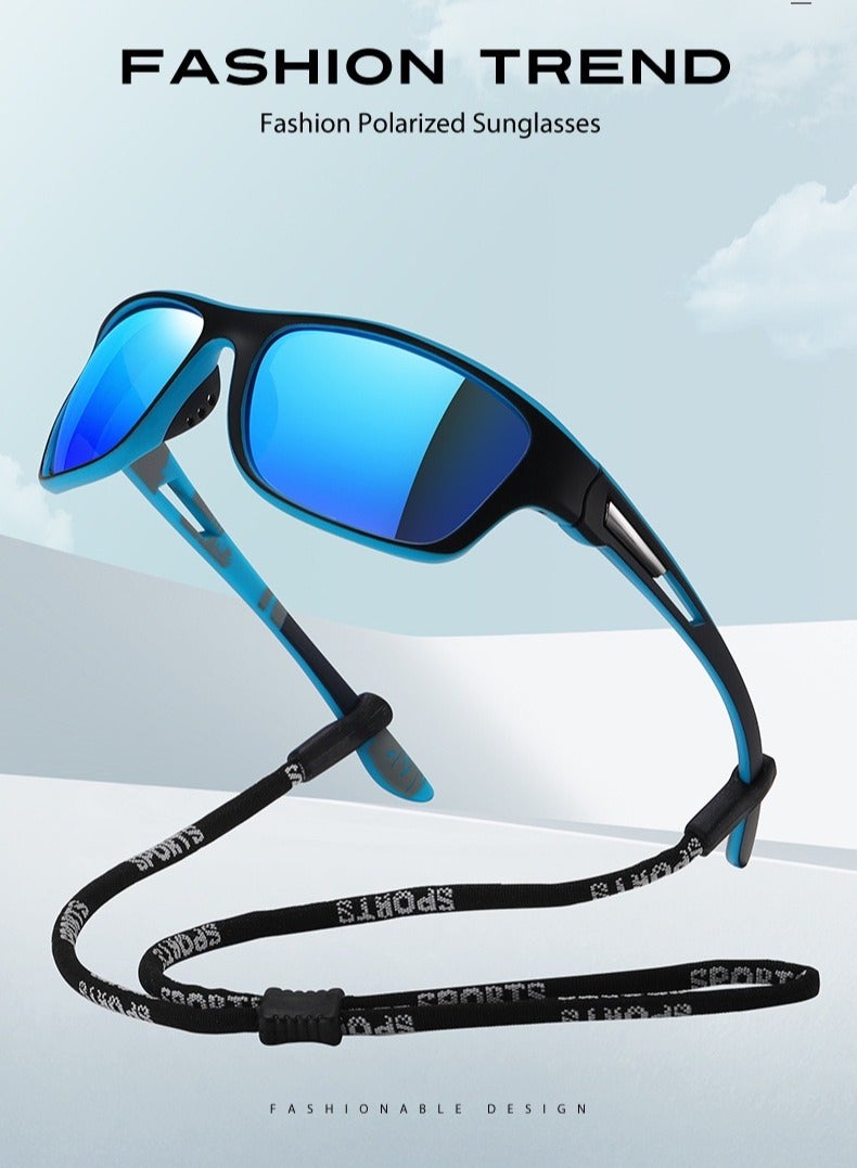 Generic Sports Sunglasses Polarized Lenses, Cycling Sunglasses, Durable Ultra Light Cycling Glasses with Lanyard Case Glasses Case, Outdoor Sports Polarized Glasses, Windproof Sunglasses Blue/Black - Image 2