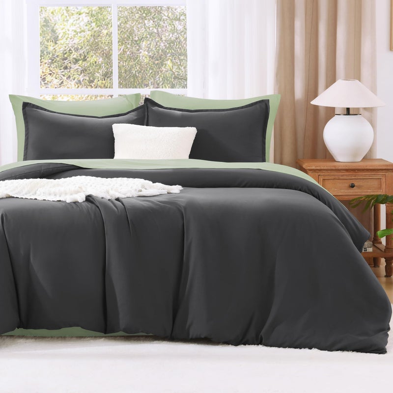 Litanika Grey Comforter Queen Size Set Dark Gray Lightweight Plain Bedding Comforters Sets All Season Fluffy Bed Set 90x90In Comforter 2 Pillowcases