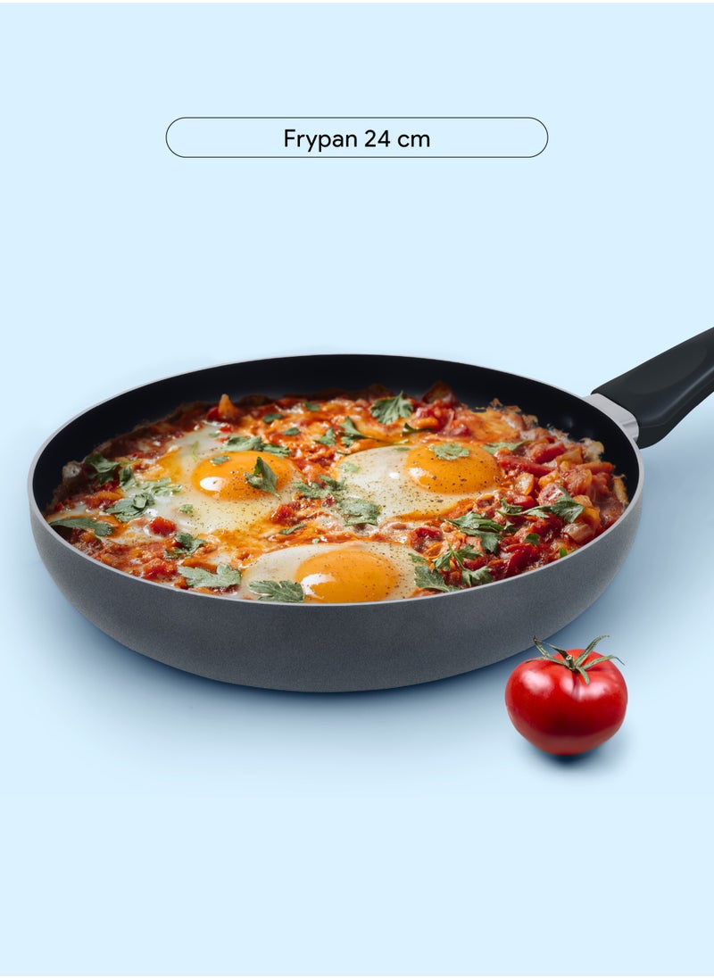 DELICI 8 Pcs Nonstick Cookware Set with 10X Tougher Coating, Quick Heat Distribution, Hot Plate, Halogen, Ceramic & Gas Compatible – Includes 24cm Saucepan with Glass Lid, 24cm Frypan, 26cm Tawa Pan, 18cm Milk Pan, and 2 Nylon Turners  - Image 5