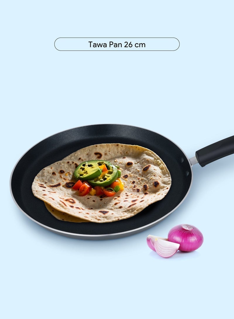 ديليتشي طقم أواني طهي غير لاصقة مكون من 8 قطع، بطبقة أكثر متانة 10 مرات، لتوزيع سريع للحرارة، متوافق مع مواقد الهالوجين والغاز والكهرباء والسيراميك والحث الحراري - يتضمن قدر صلصة 24 سم بغطاء زجاجي، ومقلاة 24 سم، ومقلاة تاوا 26 سم، وقدر حليب 18 سم، وملعقتين من النايلون - NCS8GA - Image 3