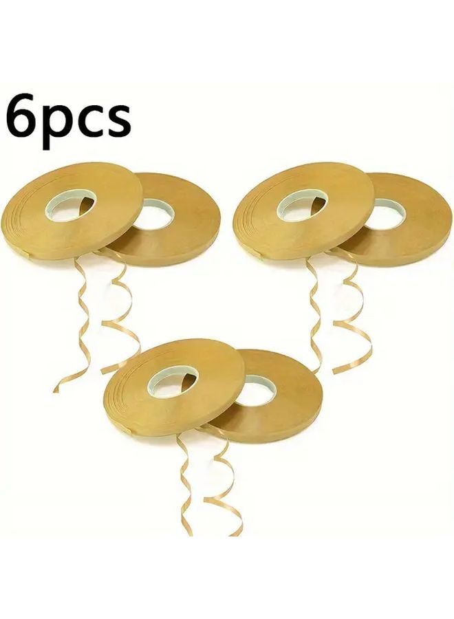 6 Pack 5mm Golden Ribbon Rolls 393 7inch Each Waterproof Plastic Balloon String for Gift Wrapping Crafts Party Decor - Image 1