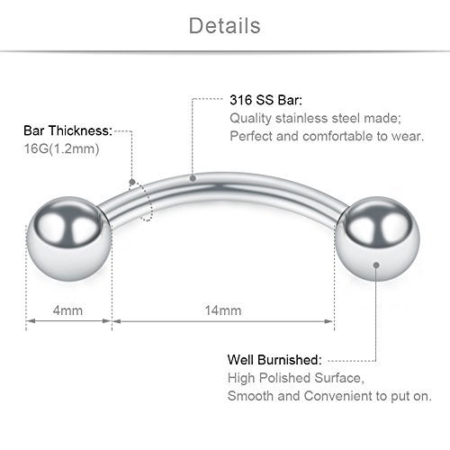 SCERRING 16G Curved Barbell Nipplerings Snake Eyes Tongue Ring Piercing Stainless Steel 9/16Inch 12PCS - Image 2