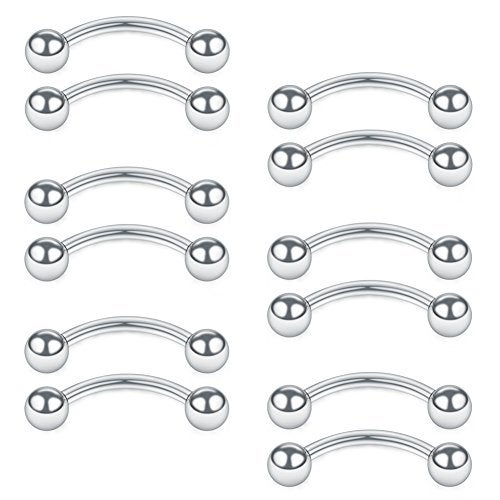 SCERRING 16G Curved Barbell Nipplerings Snake Eyes Tongue Ring Piercing Stainless Steel 9/16Inch 12PCS - Image 1