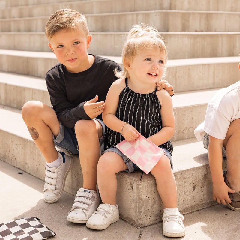 Tiny Twinkle 5 Pack Reusable Snack Bags - Machine Washable, PFAS, PVC, BPA, Phthalate-Free Reusable Baby and Toddler Food Safe Snack Bags (Checkers Pink Brown) - Image 5