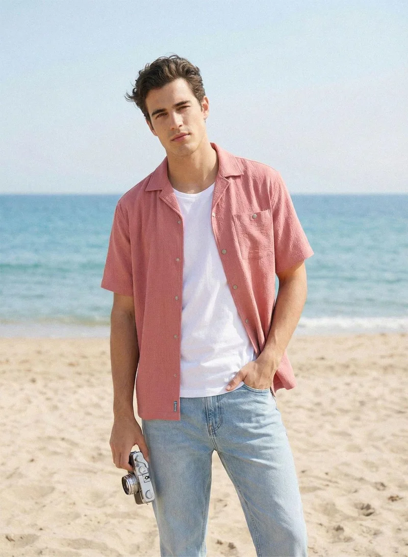 Dennis Lingo Dusty Pink Solid Button Down Relaxed Shirt For Men