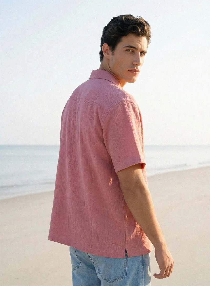 Dennis Lingo  Dusty Pink Solid Button Down Relaxed Shirt For Men for Men | Best Price UAE