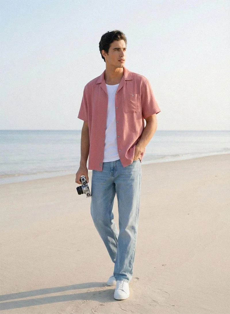 Dennis Lingo  Dusty Pink Solid Button Down Relaxed Shirt For Men for Men | Best Price UAE