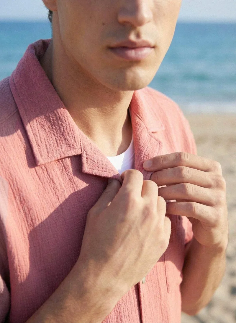 Dennis Lingo Dusty Pink Solid Button Down Relaxed Shirt For Men