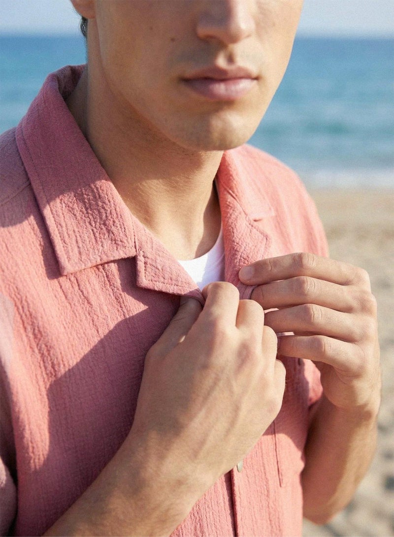 Dennis Lingo Dusty Pink Solid Button Down Relaxed Shirt For Men - Image 1
