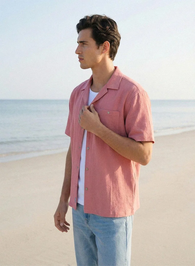 Dennis Lingo  Dusty Pink Solid Button Down Relaxed Shirt For Men for Men | Best Price UAE