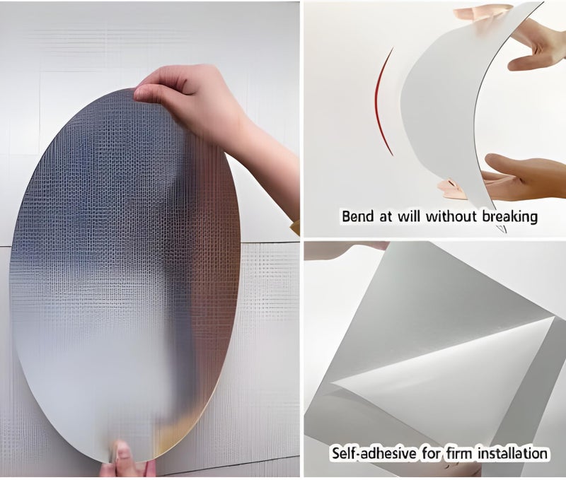 Gadgetglam Oval Shape Adhesive Mirror Sticker for Wall on Tiles Bedroom Living Room Basin Mirror Bathroom Wall Mirror Both Side Sticker Acrylic Wall Mirror - Image 3