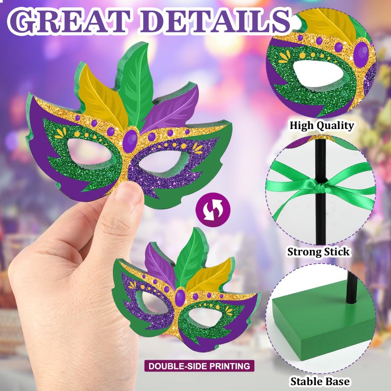 Sereliy 3 PCS Mardi Gras Table Decorations Wooden Mask Set Glitter Mardi Gras Signs for Party Home Kitchen Decor (Mask) - Image 5