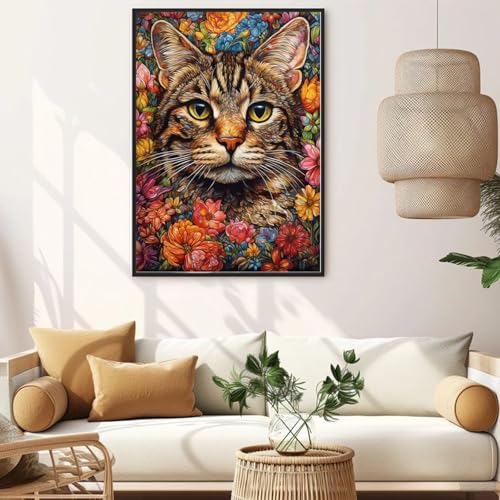 KICHANG Flower Cat Diamond Painting Kits,5D Diamond Painting Diamond Art,Round Full Drill Diamond Art Kits Diamond Dots Crafts for Home Decor Gift-12x16in - Image 5