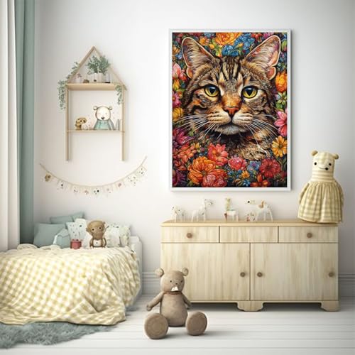 KICHANG Flower Cat Diamond Painting Kits,5D Diamond Painting Diamond Art,Round Full Drill Diamond Art Kits Diamond Dots Crafts for Home Decor Gift-12x16in - Image 3