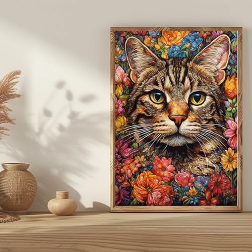 KICHANG Flower Cat Diamond Painting Kits,5D Diamond Painting Diamond Art,Round Full Drill Diamond Art Kits Diamond Dots Crafts for Home Decor Gift-12x16in - Image 2