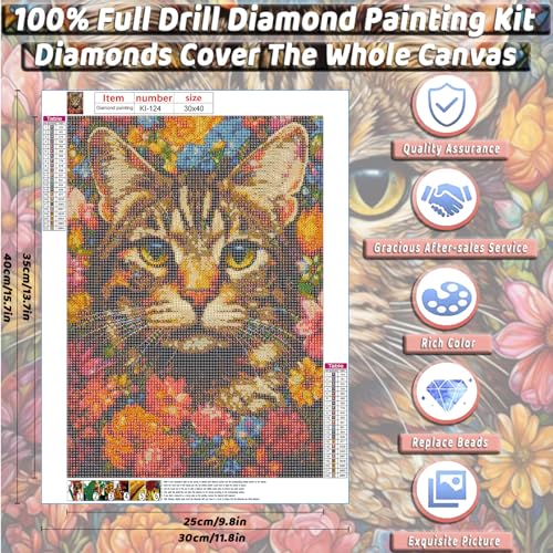 KICHANG Flower Cat Diamond Painting Kits,5D Diamond Painting Diamond Art,Round Full Drill Diamond Art Kits Diamond Dots Crafts for Home Decor Gift-12x16in - Image 4