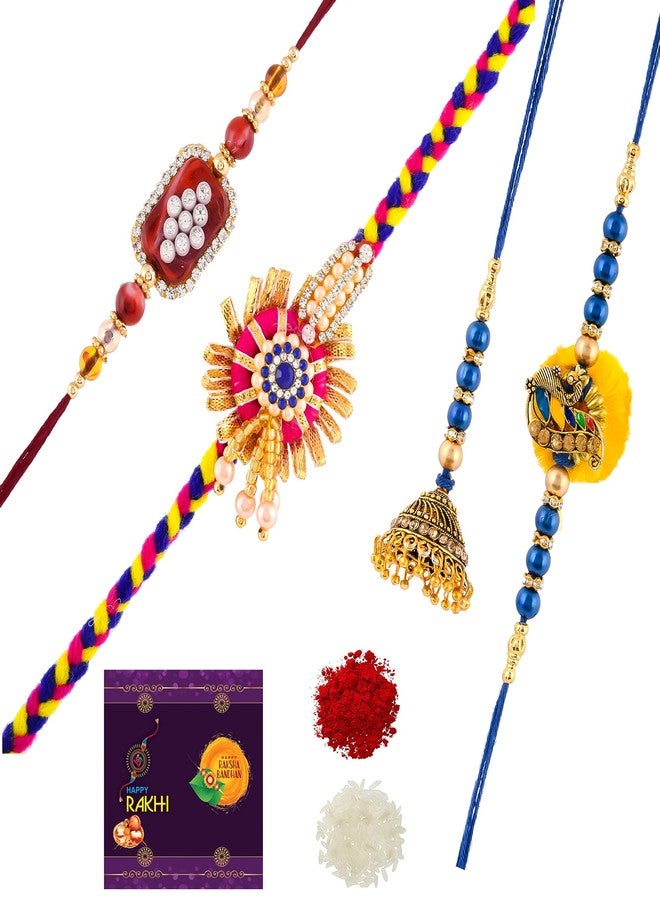 مجموعة أزواج RA-Rock متعددة الألوان من الزهور مع مجموعة Rakhi Kids Rakhi المصممة لـ Bhaiya Bhabhi (ARR211148)