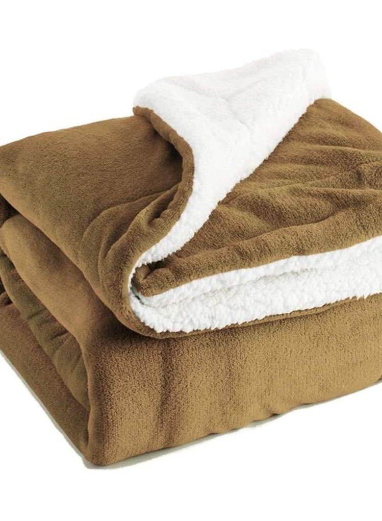 Reversible Sherpa  Flannel Soft Bed Blanket King Beige 130x160cm - Image 1